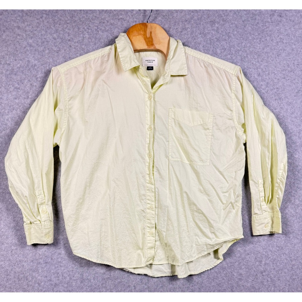 American Eagle Button Down Shirt Womens L Yellow Excellent Long Sleeve Pocket